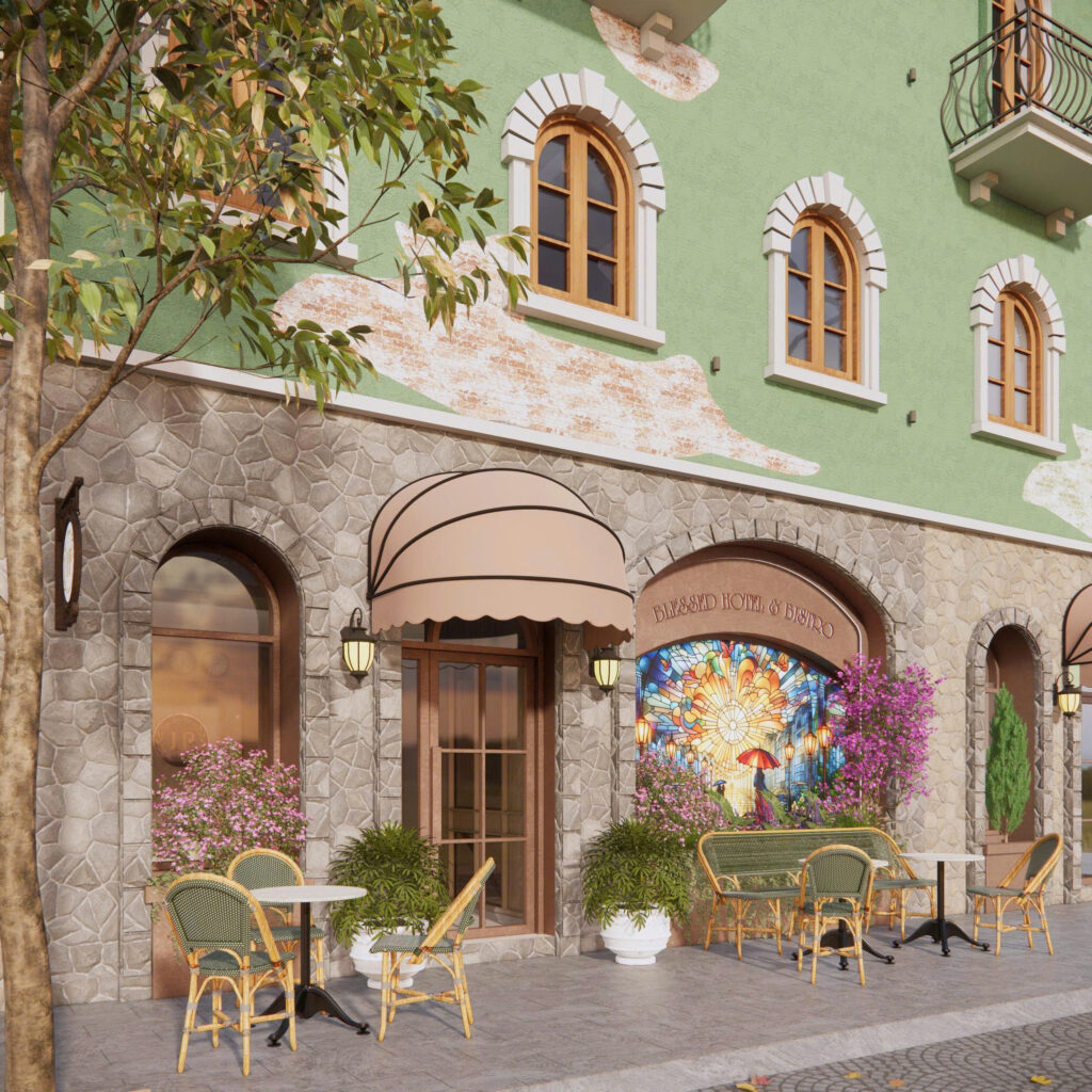 Phối cảnh 3D mặt tiền Blessed Hotel